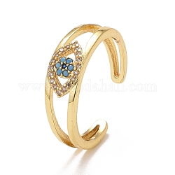 Кольцо-манжета со стразами сглаза, латунное полое кольцо для женщин, золотые, аквамарин, размер США 7 1/4 (17.5 мм)
