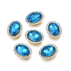 Sew on Rhinestone, Transparent Glass Rhinestone, with Iron Prong Settings, Faceted, Oval, Capri Blue, 18x14x6mm, Hole: 1.2mm