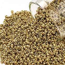 Cuentas de semillas redondas toho, Abalorios de la semilla japonés, (557) dorado metálico, 15/0, 1.5mm, agujero: 0.7 mm, acerca 3000pcs / botella, 10 g / botella