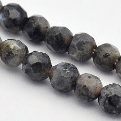 Facettierte runde natürliche Larvikit-Perlenstränge, 4 mm, Bohrung: 1 mm, ca. 90 Stk. / Strang, 15.35 Zoll