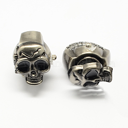Железа кольцо простирания кварцевые часы, с эмалью сплава черепа, металлический черный, 18 мм, Череп: 24x20 mm, лицо часов : 12 мм