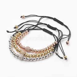 Set di bracciali, braccialetti di perline intrecciati in ottone, con cubic zirconia e nylon, tondo, colore misto, 2.4~7.4cm, 3 pc / set