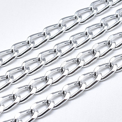 Chaînes gourmettes en aluminium, chaînes de coupe de diamant, avec bobine, non soudée, facette, couleur d'argent, 7x4.5x1.2mm, environ 164.04 pied (50 m)/rouleau