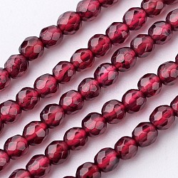 Chapelets de perles de grenat naturel, Grade a, ronde, facette, 3~3.5mm, Trou: 0.5mm, Environ 109 pcs/chapelet, 15 pouce