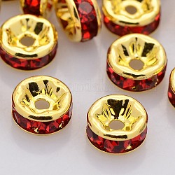 Abalorios de latón Diamante de imitación espaciador, Grado A, brida recta, color metal dorado, rerondana plana, Tailandia ligera, 6x3mm, agujero: 1 mm