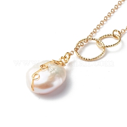 Collana con pendente di perle barocche naturali, con catene portacavi in ​​ottone, oro, 17.13 pollice (435 mm)