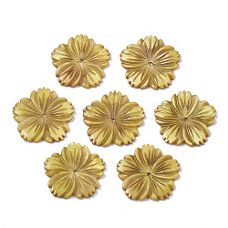 Natural Freshwater Shell Beads, Carved, Dyed, Flower, Goldenrod, 28x28x3mm, Hole: 1.6mm