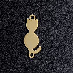 201 conectores de enlaces de gatito de acero inoxidable, silueta de gato, dorado, 20x8x1mm, agujero: 1.5 mm