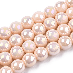 Chapelets de perles en verre opaque électrolytique, de couleur plaquée ab , ronde, peachpuff, 8~8.5mm, Trou: 1.5mm, Environ 51~53 pcs/chapelet, 14.96 pouce ~ 15.55 pouces (38~39.7 cm)