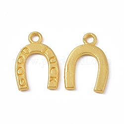 Rack Plating Alloy Pendants, Cadmium Free & Lead Free & Nickle Free, Horseshoe with Word Good Luck Charms, Matte Gold Color, 17.5x12.5x1.5mm, Hole: 2mm