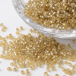 12/0 de plata forrada abalorios de la semilla de cristal redondo, vara de oro, 2~3x1.5~2mm, agujero: 0.8~1 mm, aproximamente 37500 unidades / libra