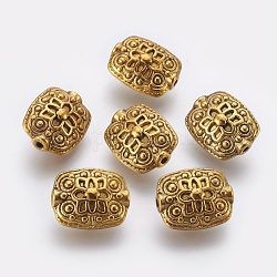 Perline stile tibetano, perline lega zinco, colore oro antico, piombo & cadimo libero, rettangolo, misura:circa11mm larghezza, 13 mm di lunghezza, 6.5 mm di spessore, Foro: 1.5 mm