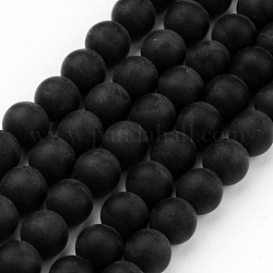 Mattglas Perlen Stränge, Runde, Schwarz, 6 mm, Bohrung: 1 mm, ca. 72 Stk. / Strang, 15.7 Zoll