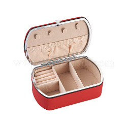 Caja de almacenamiento de joyería de cuero de pu, con forro de terciopelo, columna, rojo, 3-3/4x5-3/4x2 pulgada (9.5x14.6x5 cm)
