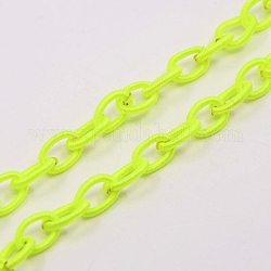 Lazo de nylon hecho a mano de cadenas de cable, oval, amarillo verdoso, 8~9x11~13x2mm, aproximamente 85 cm / strand, 33.5 pulgada