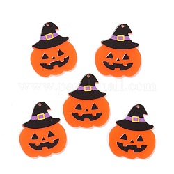 Ciondoli acrilico, per halloween, zucca con cappello, arancione scuro, 38x33x2mm, Foro: 1.5 mm