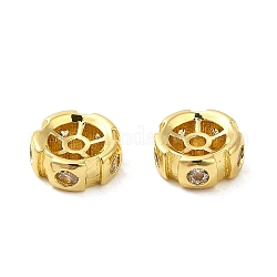 Rack Plating Brass Micro Pave Cubic Zirconia Spacer Beads, Cadmium Free & Lead Free, Flower, Real 18K Gold Plated, 8x3mm, Hole: 1.4mm