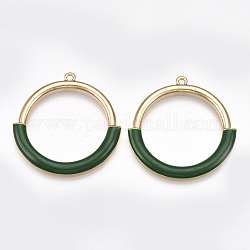 Pendentifs d'émail en alliage, anneau, or clair, verte, 34x33x2.5mm, Trou: 1.5mm
