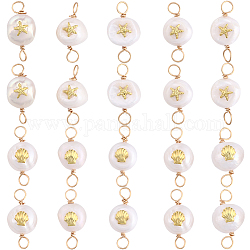 Beebeecraft 20pcs 2 styles Grade AA Natural Cultured Freshwater Pearl Connector Charms with Golden Tone Sea Animal Alloy Slices, Two Sides Polished, with Copper Wire Double Loops, Mixed Patterns, 20~21x8~9x6~8mm, Hole: 2.5mm, 10pcs/style