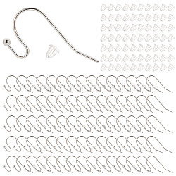 NBEADS 200 Pcs Ball Dot French Earring Hooks 22x12mm, Hypoallergenic Brass Earring Hooks Silver Plated Ear Wire with 300 Pcs Soft Clear Ear Nuts for DIY Jewelry Earrings Making