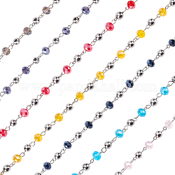 Olycraft Glass Rondelle Beads Chains for Necklaces Bracelets Making, with Electroplate Round Glass Beads and Iron Eye Pin, Unwelded, Mixed Color, 39.3 inch, 7 colors, 2strands/color, 14strands/box