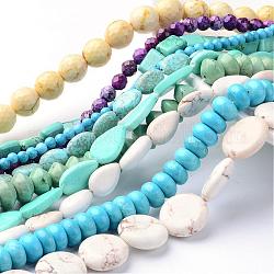 Brins de perles de magnésite naturelle, teints et chauffée, formes mixtes, couleur mixte, 5~26x4~18x3~12mm, Trou: 1mm, Environ 16~93 pcs/chapelet, 15.5 pouce