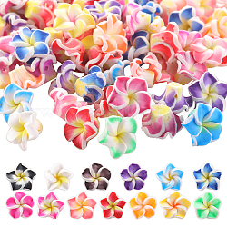 Sunnyclue handgefertigte 3D-Blumen-Plumeria-Perlen aus Fimo, Mischfarbe, 12x8 mm, Bohrung: 1.6~2 mm, 100 Stück / Beutel