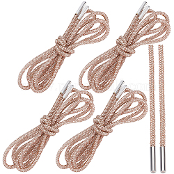 GORGECRAFT 4Pcs 1.2M Crystal Rhinestone Shoe Laces Glitter Rope Bling Bling Shiny Round Shoelaces Drawstring Cords Replacement Hoodie String Rope For Sneakers Sweatpants, PeachPuff