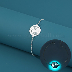 Pulsera de aleación luminosa con eslabones tipo hongo y cadenas tipo cable de latón, joyas que brillan en la oscuridad para mujer, plata, 6-1/4 pulgada (16 cm)