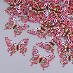 Латунные подвески с принтом, травленые металлические украшения, бабочка, красные, 16.5x19x0.3 мм, отверстие : 1.5 мм