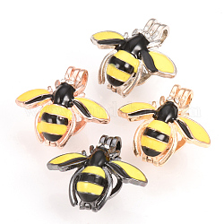 Pendentifs médaillon de diffuseur en alliage d'émail, pendentifs cage, abeille, couleur mixte, 22x24.5x13mm, Trou: 3.5x4mm, mesure intérieure: 9 mm
