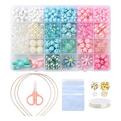 DIY Colorful Bead & Pendant Kid Jewelry Set Making Kit, Including Opaque Acrylic & Resin Beads & Pendants,  Iron Hair Band Findings, Plastic Ear Nuts, Scissors, 304 Stainless Steel Jump Rings & Clasps & Bead Tips, Thread, Mixed Color, Bead & Pendant: about 739pcs/set