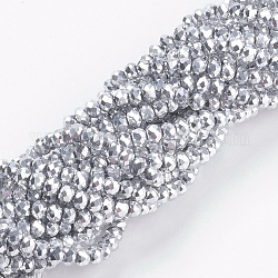 Chapelets de perles en verre électroplaqué, plein plaqué, facette, rondelle, platinée, 3x2mm, Trou: 0.8mm, Environ 185~190 pcs/chapelet, 14.9~16.9 pouce (38~43 cm)
