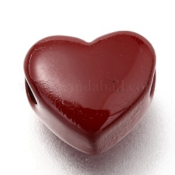Cuentas de latón pintado con spray, corazón, de color rojo oscuro, 8.5x10x5.5mm, agujero: 2.2 mm