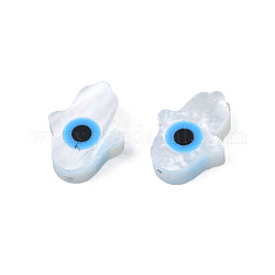 Perlas de concha de nácar de concha blanca natural, con turquesa sintética, mano de hamsa / mano de miriam con mal de ojo, cielo azul profundo, 8x6x2mm, agujero: 0.8 mm