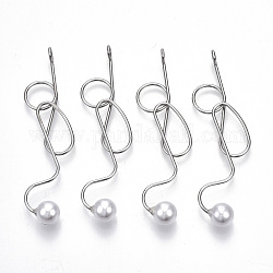 Rack Plating Alloy Wire Wrapped Big Pendants, with ABS Plastic Imitation Pearl, Cadmium Free & Lead Free, Platinum, 62x15~20x3mm, Hole: 2mm