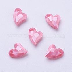 Pendentifs acryliques, perle d'imitation, cœur, facette, rose, 14x12x4mm, Trou: 1mm