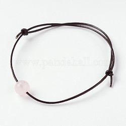 Bracciali cordone in pelle vacchetta regolabile, con rosa naturale rotonde quarzo perle, 60mm