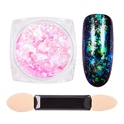 Arte de uñas polvo brillo, cielo estrellado / efecto espejo, decoración brillante de uñas, con un cepillo, color de rosa caliente, 30x30x17mm, aproximamente 0.3 g / caja