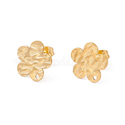 304 Stainless Steel Stud Earring Findings, with Hole and Ear Nuts, Flower Pattern, 12x12mm, Hole: 1mm, Pin: 0.6mm