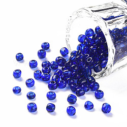 Runde Saatperlen, transparent, Runde, Blau, 6/0, 4 mm, Bohrung: 1.5 mm, ca. 1000 Stk. / 100 g