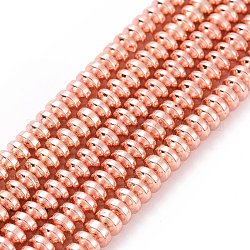 Electroplate Non-magnetic Synthetic Hematite Beads Strands, Grade AA, Long-Lasting Plated, Rondelle, Rose Gold Plated, 4x2mm, Hole: 1mm, about 175pcs/strand, 15.7 inch(40cm)