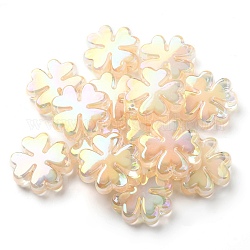 Perles acryliques plaqués UV, iridescent, Perle en bourrelet, trèfle, peachpuff, 25x25x8mm, Trou: 3mm