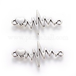 Conectores de enlaces de aleación de zinc de estilo tibetano, latido del corazón, plata antigua, 16.5x31x2.5mm, agujero: 1.5 mm