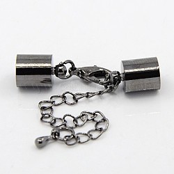 Iron Chain Extender, with Lobster Claw Clasps and Brass Cord Ends, Gunmetal, 36mm, Hole: 5mm, Cord End: 6mm wide, 10mm long, Hole: 5mm
