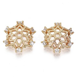 Laiton micro pavé de perles de zircone cubique claires, sans nickel, fleur, véritable 18k plaqué or, 12x11x3mm, Trou: 1.2mm