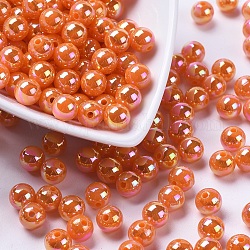 Perles acryliques de poly styrène écologiques, de couleur plaquée ab , ronde, orange, 8mm, Trou: 1mm, environ 2000 pcs/500 g