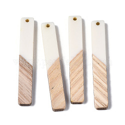 Resin & Wood Big Pendants, Two Tone, Rectangle, White, 52x7.5x3.5mm, Hole: 2mm