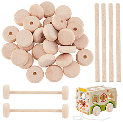 Ruedas de madera para vehículos olycraft 30 Uds schima, accesorios para hacer juguetes, plano y redondo, con 15 pieza de palos de madera schima, burlywood, rueda: 2.55x1cm, agujero: 4.5 mm, palos: 10x0.5cm