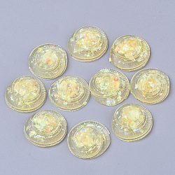 Cabochons transparents en résine époxy, gelée de modèle d'imitation, avec paillettes / paillettes, forme coquille, champagne jaune, 23.5~24.5x22.5x9.5mm